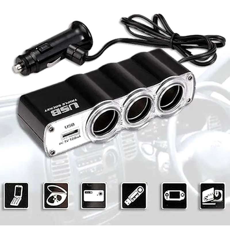 OEM 4 Σε 1 Πολύπριζο Αναπτήρας Αυτοκινήτου 1x Usb + 3x Triple Soc