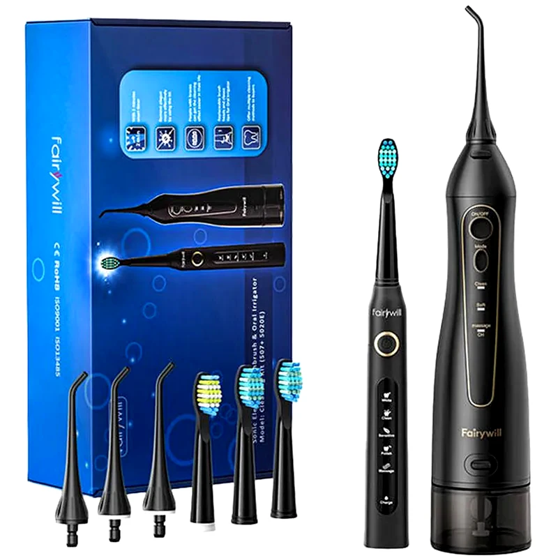 FAIRYWILL Ηλεκτρική Οδοντόβουρτσα και Flosser FAIRYWILL FW-507 + FW-5020E - Μαύρο