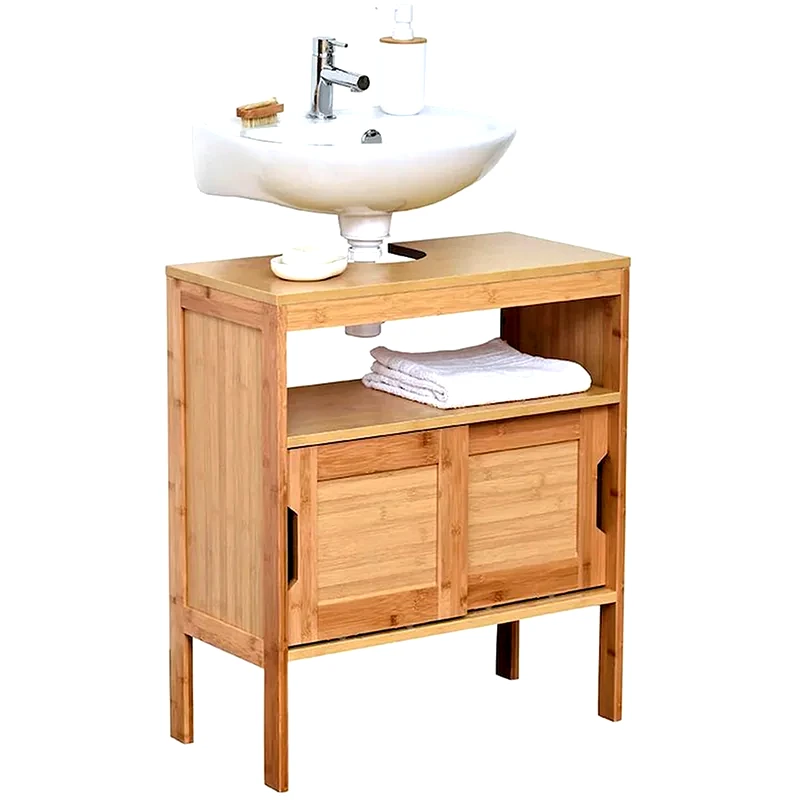 SPITISHOP Ντουλάπι Μπάνιου Νιπτήρα Spitishop T-d Mahe 9900195 από MDF/Bamboo 60x30x70cm - Καφέ