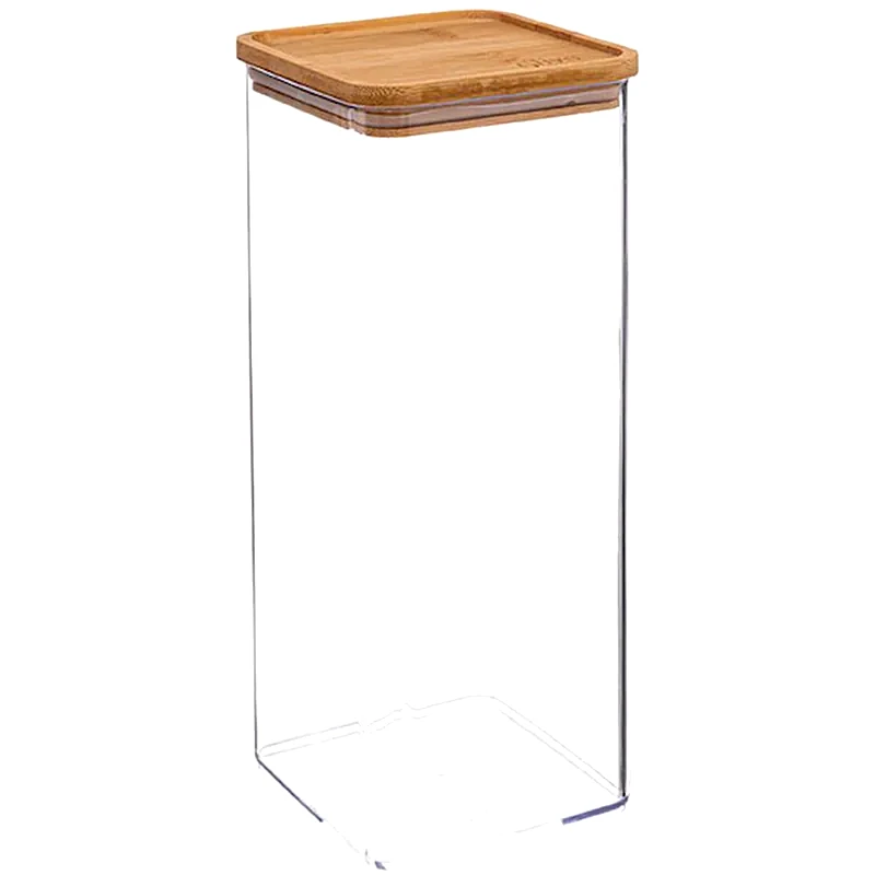 SPITISHOP Δοχείο Αποθήκευσης Τροφίμων Spitishop Πλαστικό/Bamboo 10.4x10.4x27.5cm - Διάφανο