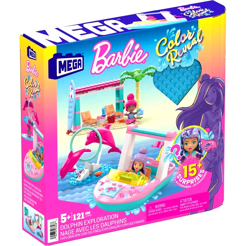 MEGA BLOKS Barbie Color Reveal - Σκάφος Με Φιγούρες Και Δελφίνια