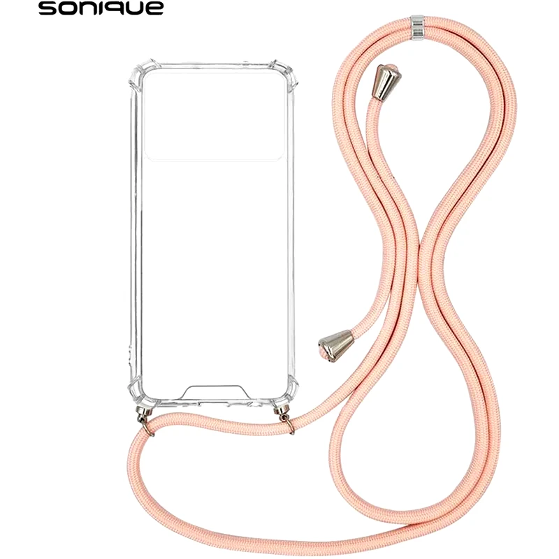SONIQUE Θήκη Xiaomi Poco X6 Pro 5G - Sonique Armor Σιλικόνης Με Κορδόνι Ροζ - Clear
