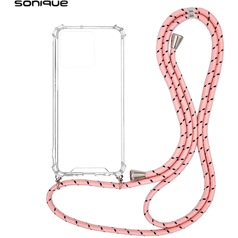 SONIQUE Θήκη Realme C51/ Realme C53 - Sonique Armor Σιλικόνη Με Κορδόνι Rainbow Ροζ - Clear