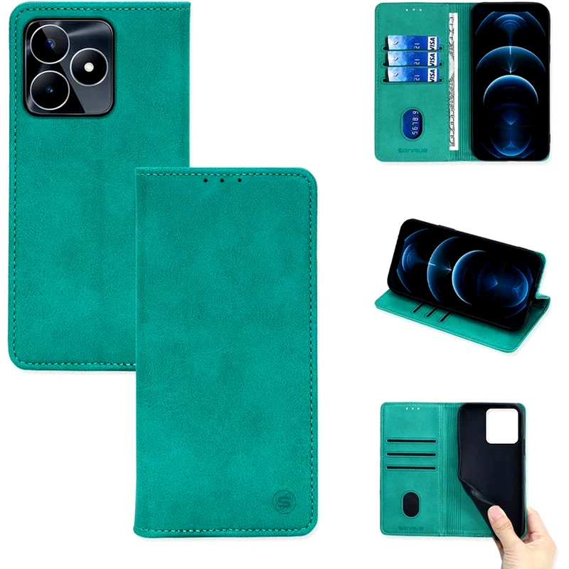SONIQUE Θήκη Realme C51/ Realme C53 - Sonique Vintage Magnet Wallet - Βεραμάν
