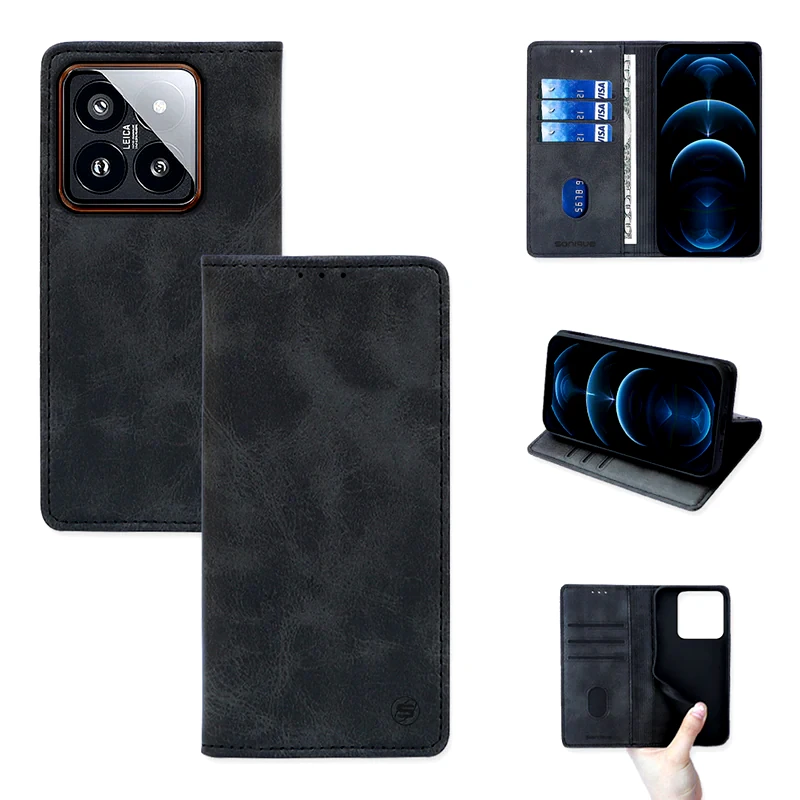 SONIQUE Θήκη Xiaomi Xiaomi 14 Pro - Sonique Vintage Magnet Wallet - Μαύρό
