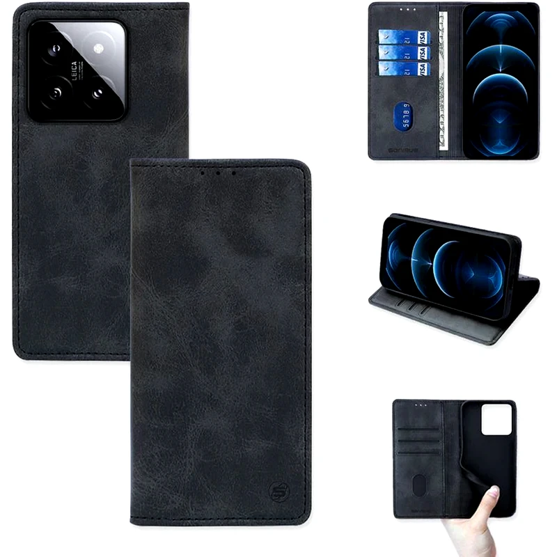 SONIQUE Θήκη Xiaomi Xiaomi 14 - Sonique Vintage Magnet Wallet - Μαύρο
