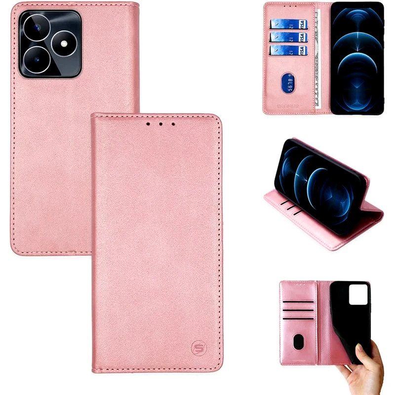 SONIQUE Θήκη Realme C51/ Realme C53 - Sonique Vintage Magnet Wallet - Ροζ Χρυσό