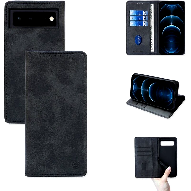 SONIQUE Θήκη Google Pixel 6 5G - Sonique Vintage Magnet Book - Μαύρο