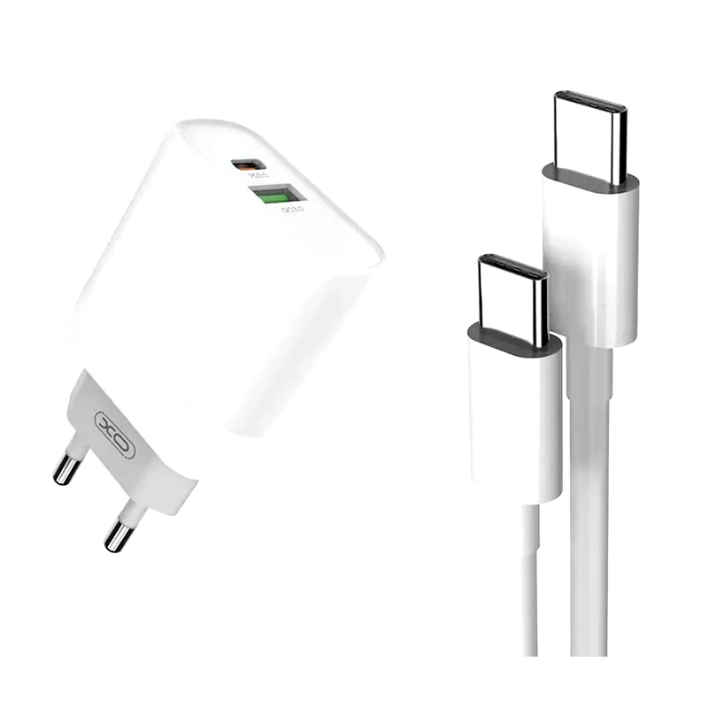 XO Σετ Φόρτισης Xo L64 2port Usb-C,Usb 18W with cable Usb-C to Usb-C - White