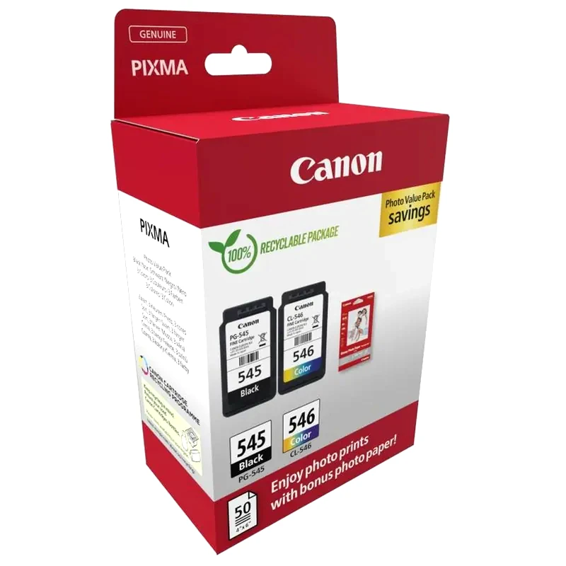 CANON Canon Pg-545/Cl-546 Πολλαπλό Πακέτο 2 Μελανιών + Photo Paper 50 φύλλα Εκτυπωτή 8287B008