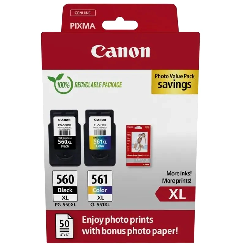 CANON Canon Pg-560XL/Cl-561XL Πολλαπλό Πακέτο 2 Μελανιών Εκτυπωτή 3712C008