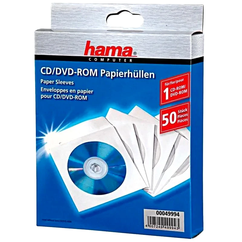 HAMA Χάρτινα Φακελάκια CD/DVD Hama για 1 Δίσκο (50τμχ) - Λευκό