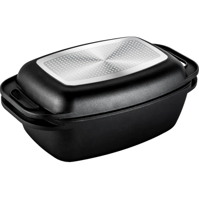 LAMART Διπλή Γάστρα LAMART LT1105 9 L και 3 L από Χυτό Αλουμίνιο με Καπάκι Γκριλ 43 x 26.2 cm Μαύρη