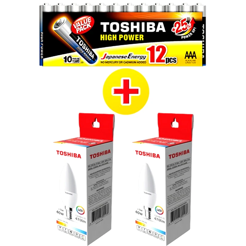 Λάμπα Toshiba LED C35 E14 5W - 2 τμχ + Αλκαλικές Μπαταρίες Toshiba High Power AAA 1.5V - 12 τμχ φωτογραφία