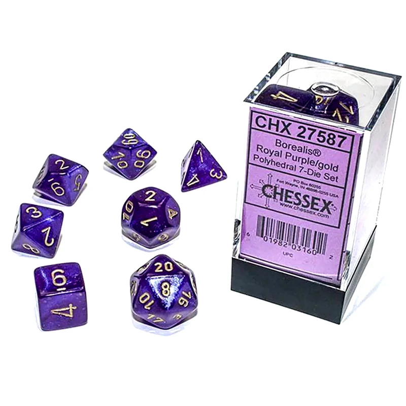 CHESSEX Borealis Luminary - Royal Purple/Gold Mini 7-die Set CHESSEX