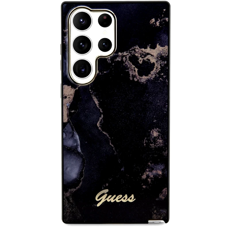 GUESS Θήκη Samsung Galaxy S23 Ultra S918 - Guess 4g Logo Collection Hardcase Golden Marble Collection - Μαύρο