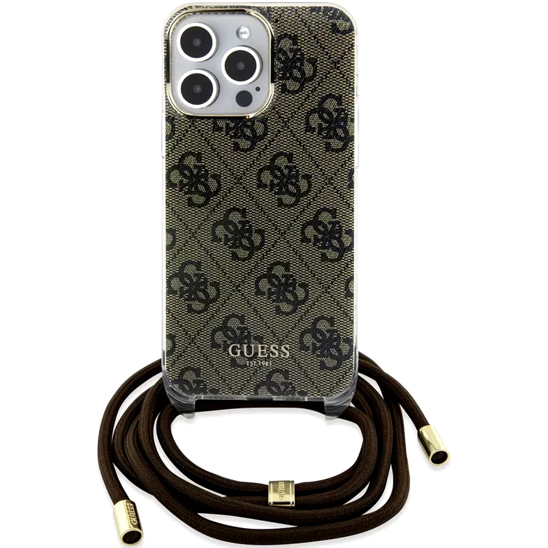 GUESS Guess Quot;4g Logo Collection Quot; Crossbody Hard Case Script Metal Logo Θήκη Προστασίας Από Σιλικόνη Με Λουράκι – Iphone 15 Pro (καφέ – Guhcp15lhc4sew)