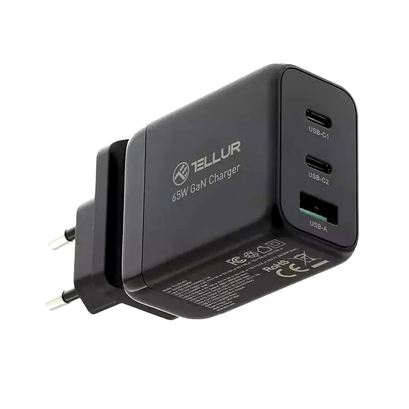 TELLUR Φορτιστής Πρίζας Tellur 2x USB-C/USB-A 65W - Black