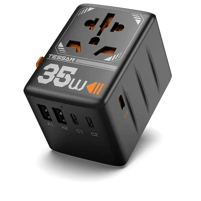 TESSAN Αντάπτορας ταξιδιού TESSAN TS-WTA-02 με υποδοχές 2x USB-A 3x USB-C - Μαύρο