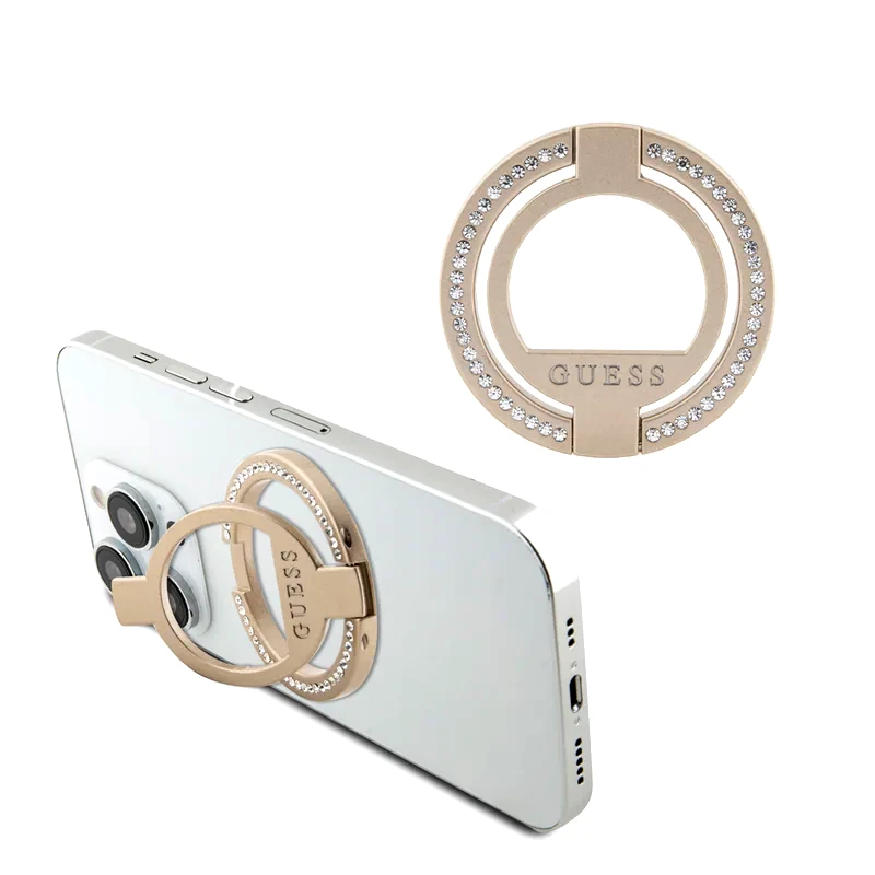 GUESS Guess Magsafe Ring Stand With Rhinestones Μοντέρνο Pop Holder Για Smartphone Σε Χρυσό Χρώμα Με Στρας