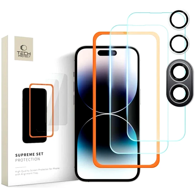 TECH-PROTECT Αντιχαρακτικό Γυαλί Προστασίας Apple Iphone 16 Plus - Tech-protect Supreme Set Με 2 X Tempered Glass Οθόνης Και 1 X Κάμερας - Clear (5906302310913)