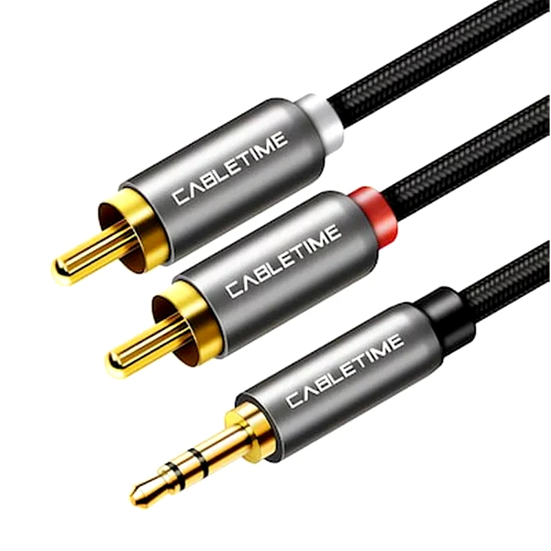 CABLETIME Cabletime Καλώδιο Stereo 3.5mm Σε 2x Rca Av314, 1.8m, Μαύρο