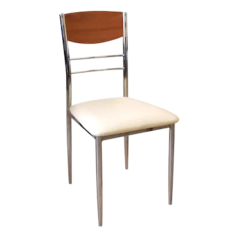 WOODWELL Καρεκλα Μεταλλικη Χρωμιου Με Κερασι - Εκρου Δερματινη Pvc - Σετ 6 Τεμαχίων