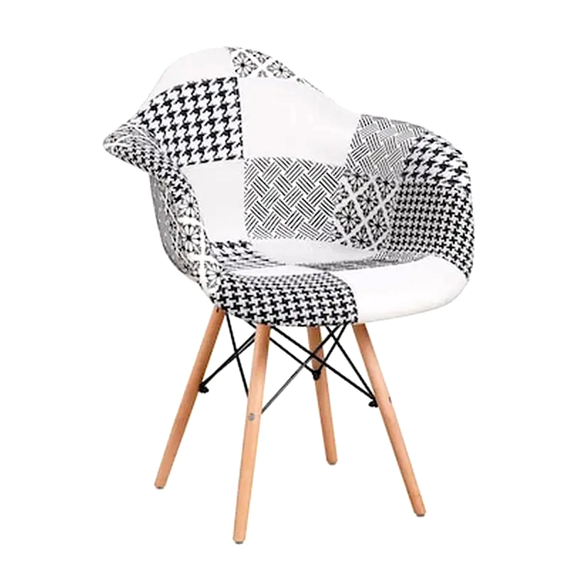 ESMARKET Καρέκλα Esmarket Falkon Patchwork από Ύφασμα/Ξύλο 62x59x82cm - Λευκό/Μαύρο