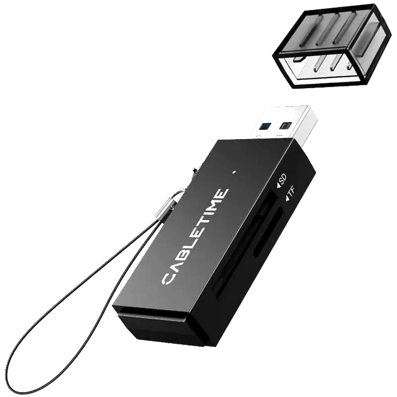 CABLETIME Card reader Cabletime CT-ASD3-PB USB 3.0 με 2 θύρες - Μαύρο
