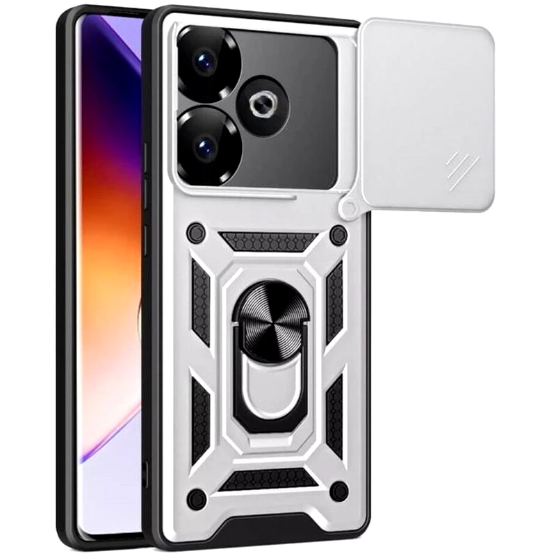 Θήκη Xiaomi Poco F6 - Bodycell Armor Slide με Καλύμμα Κάμερας και Ring Holder - Silver φωτογραφία