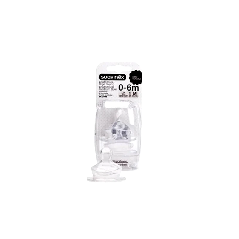 Suavinex 0-6m, Θηλή Σιλικόνης Ανατομική, Μέτριας Ροής, 3800146, 2 Τεμ.
