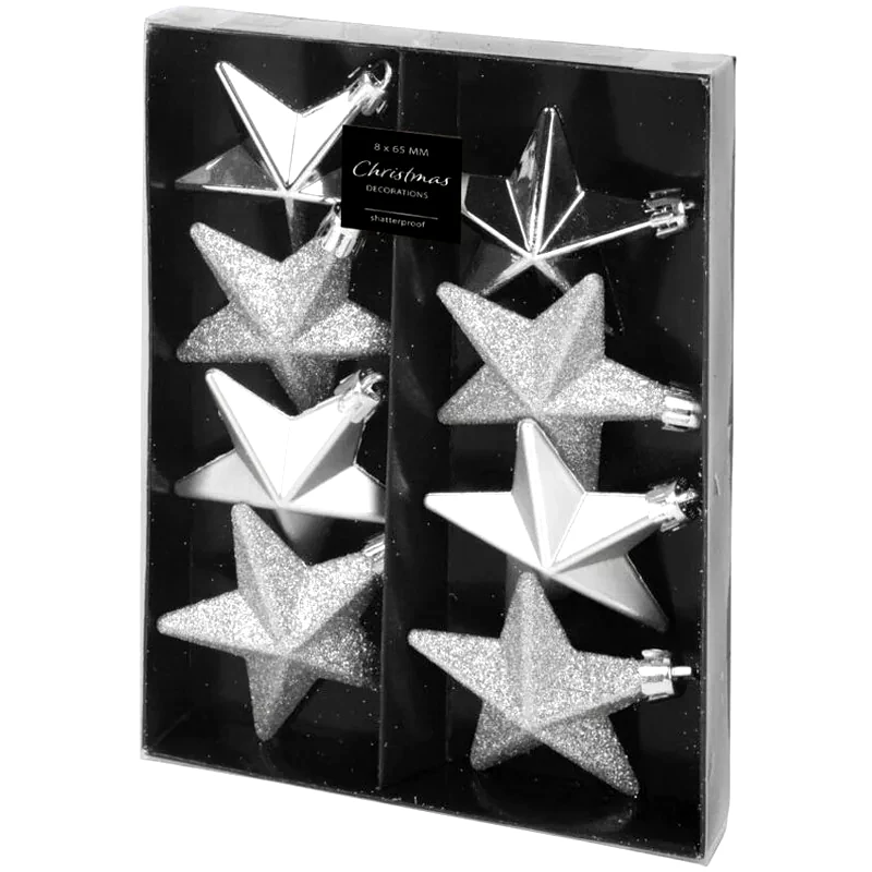 Σετ Χριστουγεννιάτικα Στολίδια Spitishop K-m Silver Can210210 Πλαστικό 8 Τμχ - Αστέρι