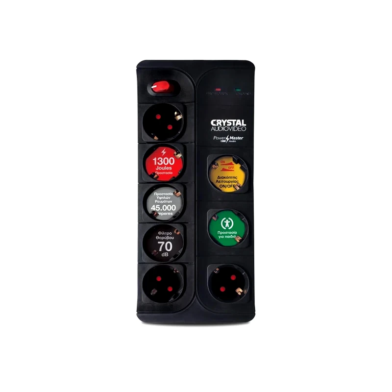 CRYSTAL AUDIO Πολύπριζο Ασφαλείας Crystal Audio CP8-1300-70 8 Θέσεων 1.5m - Μαύρο