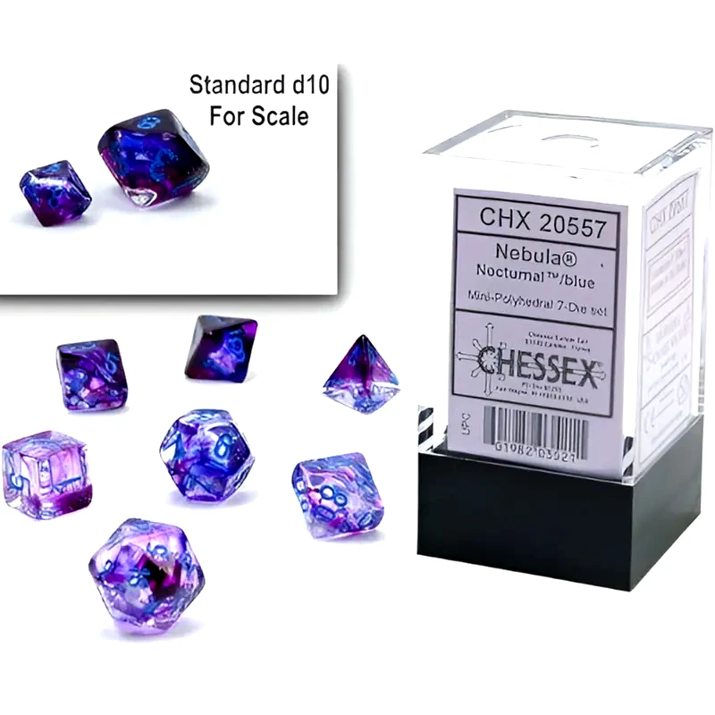 CHESSEX Σετ Ζάρια - 7 Mini Dice Set Polyhedral Luminary Nocturnal With Blue