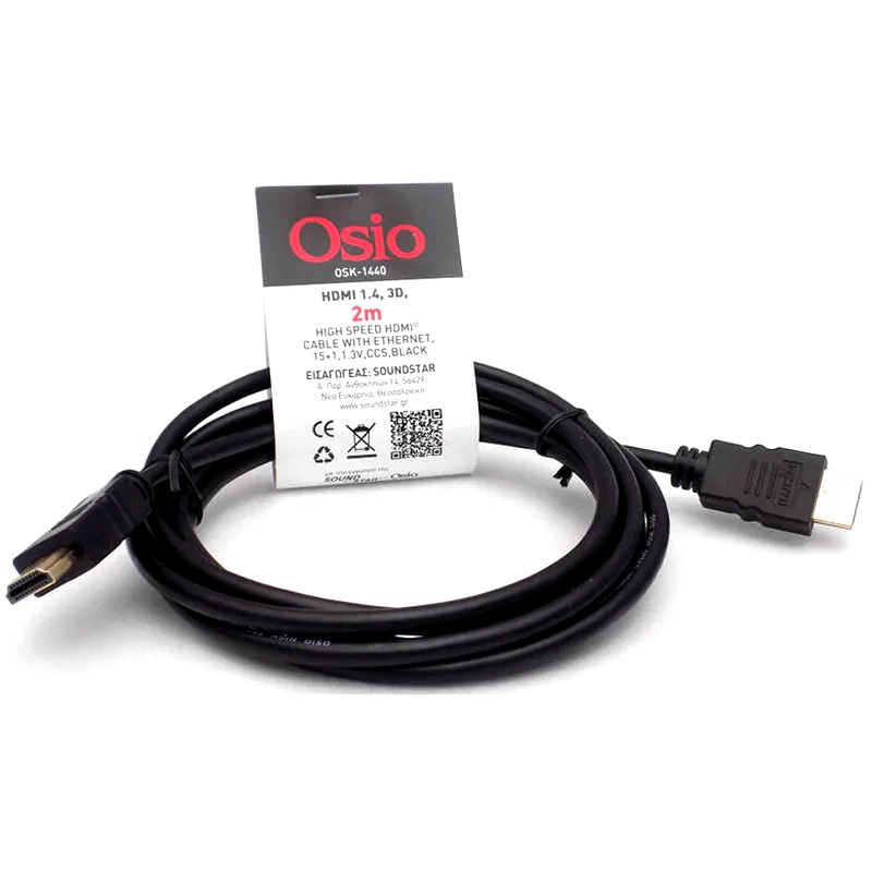 OSIO Καλώδιο Osio HDMI 1.4 Cable HDMI Male σε HDMI Male - 2m