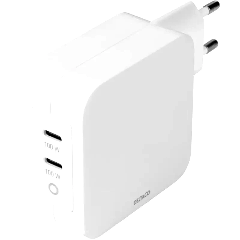 DELTACO Φορτιστής Πρίζας Deltaco USB-C Wall Charger 2x USB-C 100W - White