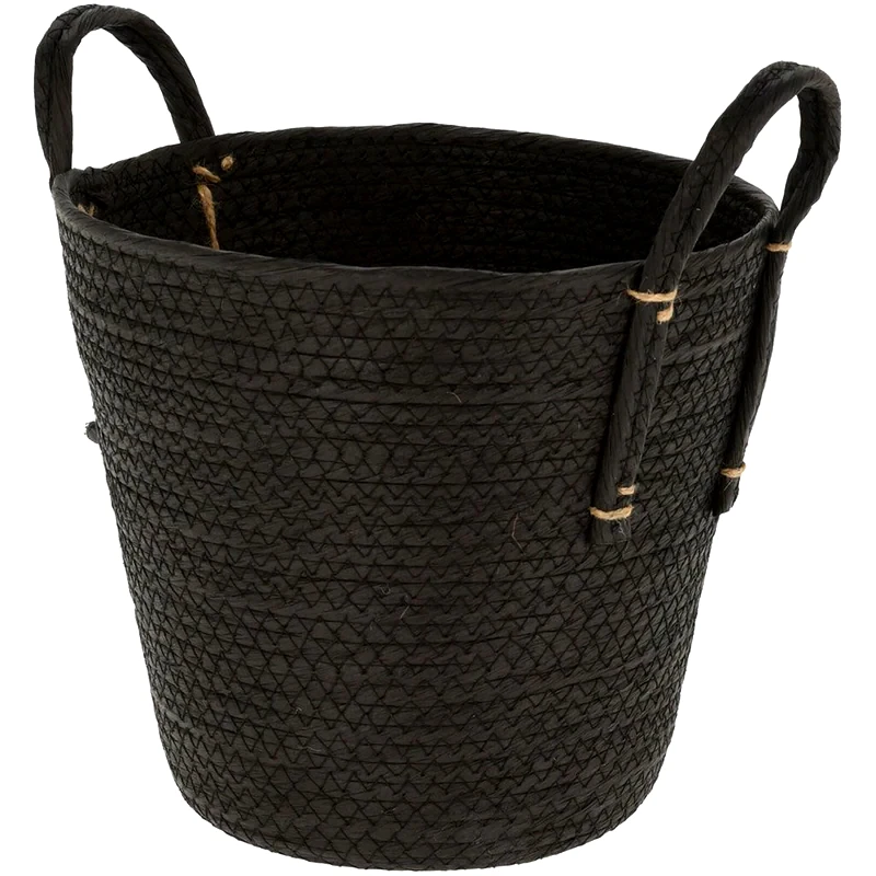 SPITISHOP Καλάθι Αποθήκευσης Spitishop K-m Black Kr2002710 25x24cm Ψάθινο - Μαύρο