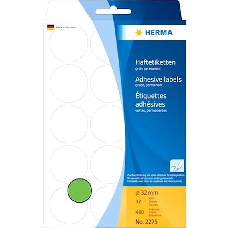HERMA Herma Adhesive Labels Green 32mm 32 Sheets 111x170 480 Pcs. 2275