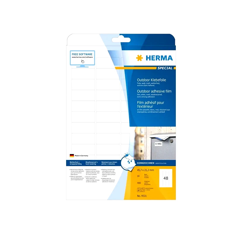 HERMA 9531 - Αυτοκόλλητες ετικέτες εκτύπωσης εξωτ. χώρου 45.7 x 21.2 mm - Λευκό - 480 ετικέτες