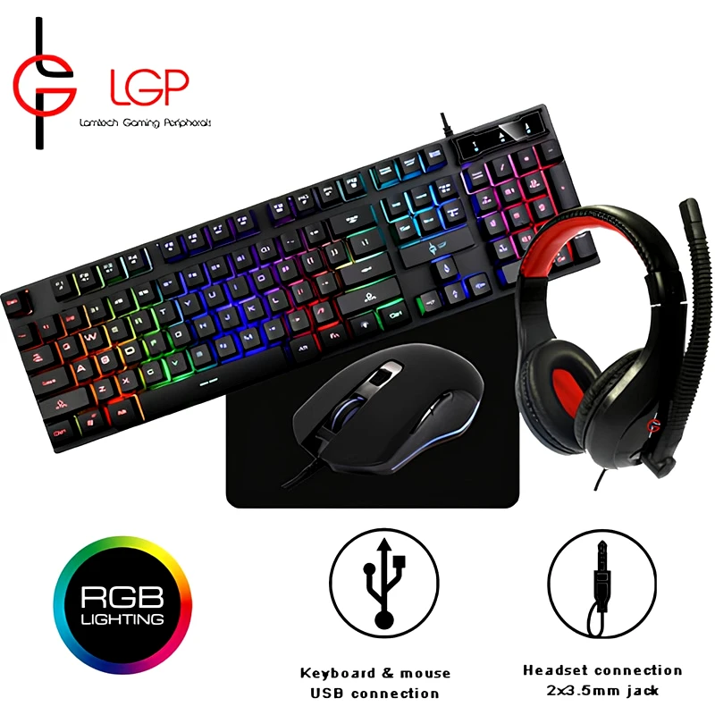 LGP Lamtech LGP Mercury Σετ Gaming Πληκτρολόγιο με RGB φωτισμό Ποντίκι Ακουστικά Mousepad