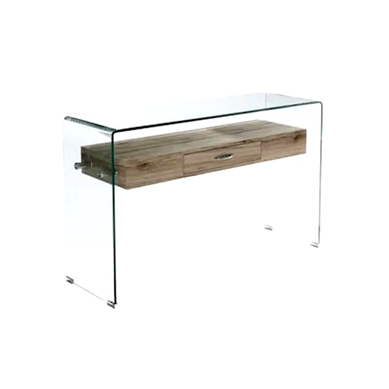 WOODWELL Κονσόλα Woodwell από Γυαλί και MDF 120x40x75 cm - Διάφανο/Καφέ