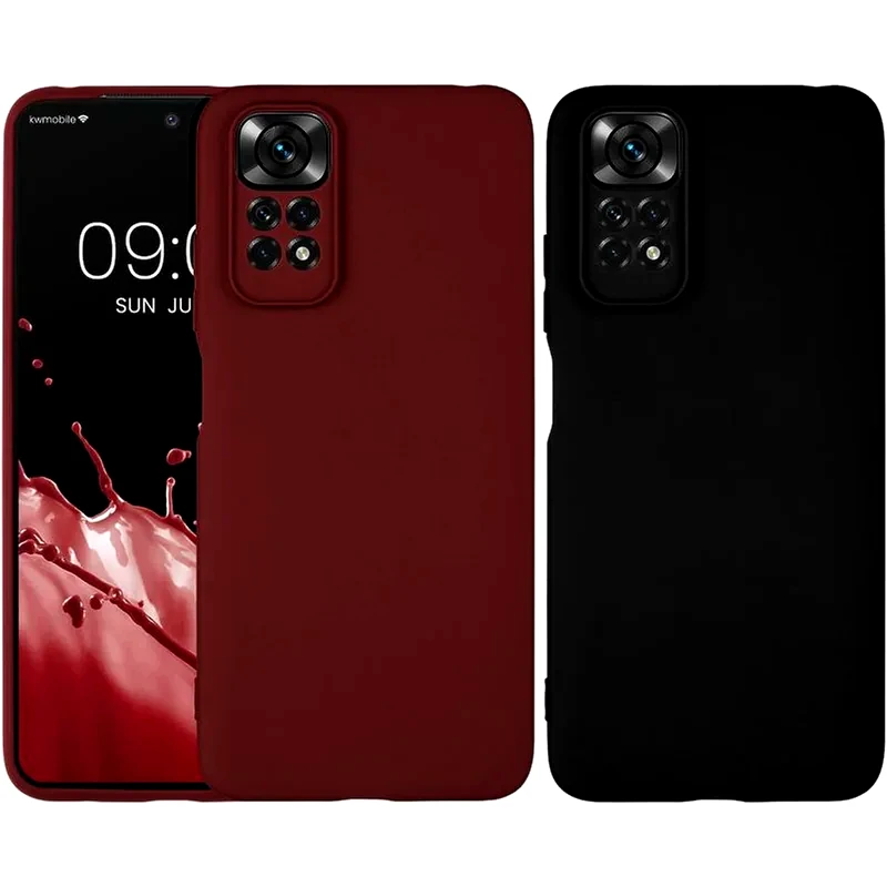 KWMOBILE Σετ Με 2 Θήκες Xiaomi Redmi Note 11 / 11S - KWmobile Θήκες Σιλικόνης με Πλαίσιο Κάμερας - Black Matte / Bordeaux Violet