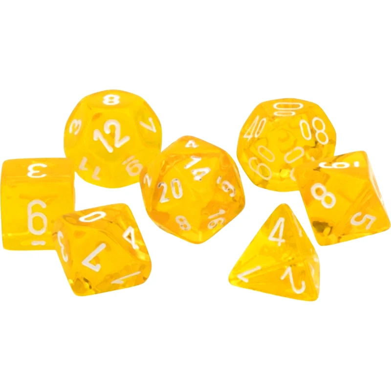 CHESSEX Σετ Ζάρια - 7 Dice Set Translucent Polyhedral Yellow With White Chessex