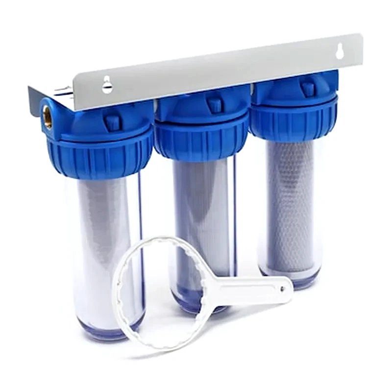 QWATERFILTERS Φίλτρο Κεντρικής Παροχής Τριπλό Qwh3 10-1+φίλτρα Qw 5μm