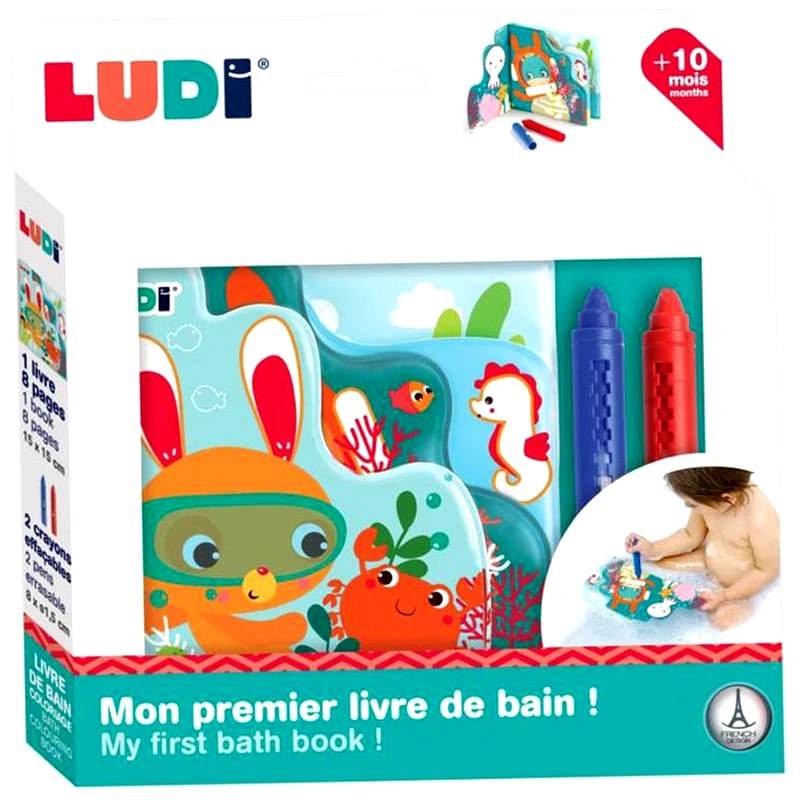 LUDI Ludi Βρεφικό Βιβλιαράκι Ζωγραφικής Μπάνιου Ludi Με Δύο Κηρομπογιές