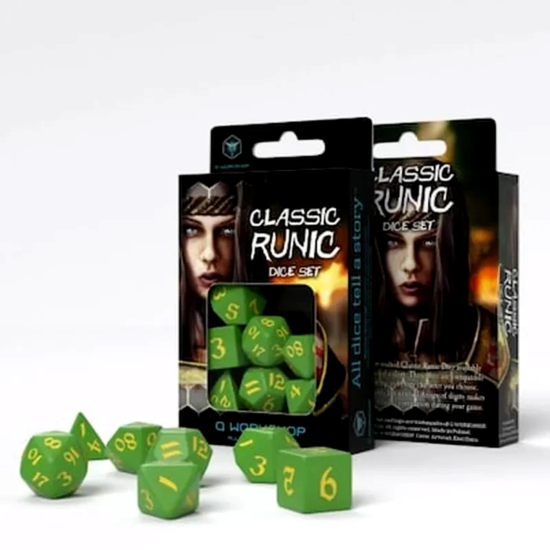 Q-WORKSHOP Σετ Ζάρια - Classic Runic Dice Set - Green And Yellow