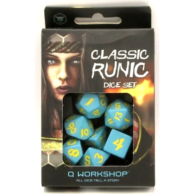 Q-WORKSHOP Σετ Ζάρια - Classic Runic Dice Set - Blue And Yellow