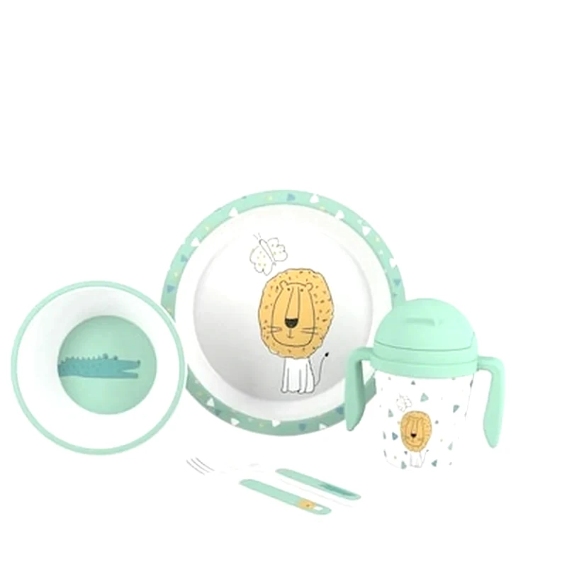 INTERBABY Interbaby Παιδικο Σετ Σερβιτσιο Φαγητου 5 Τεμ Savana Green Set19