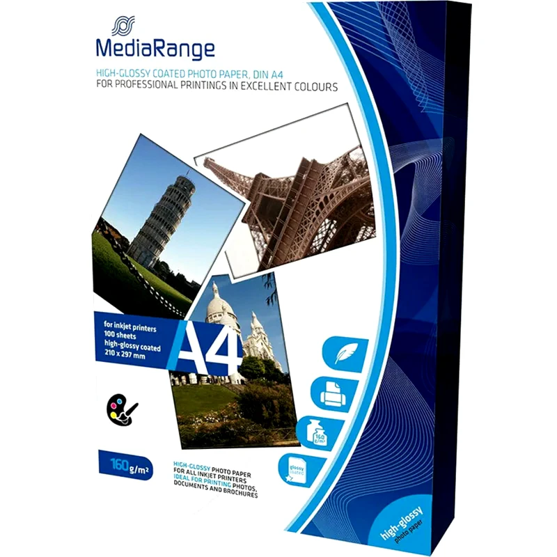 MEDIARANGE MediaRange Φωτογραφικό Χαρτί Gloss A4 160 gr/m² για Inkjet Εκτυπωτές 100 φύλλα
