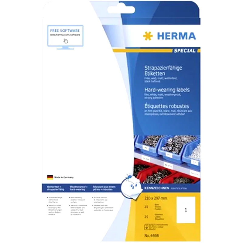 HERMA Herma Hardwearing Labels 210x297 25 Sheets Din A4 25 Pcs. 4698